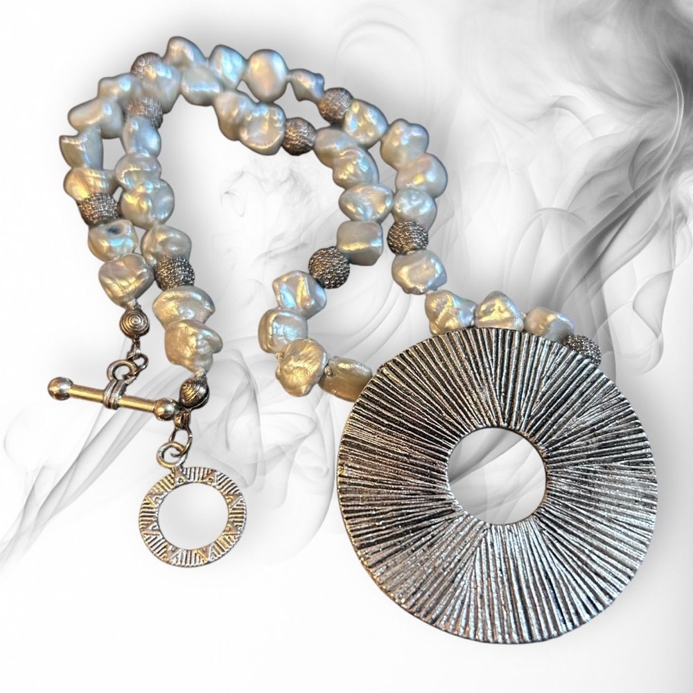 Hand Crafted Necklace Pearls Blue Freshwater Authentic Hand-Knotted Silk - Picture 4 of 8